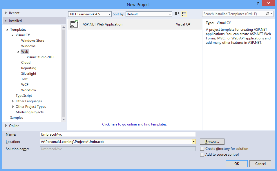 Create Empty Web Solution